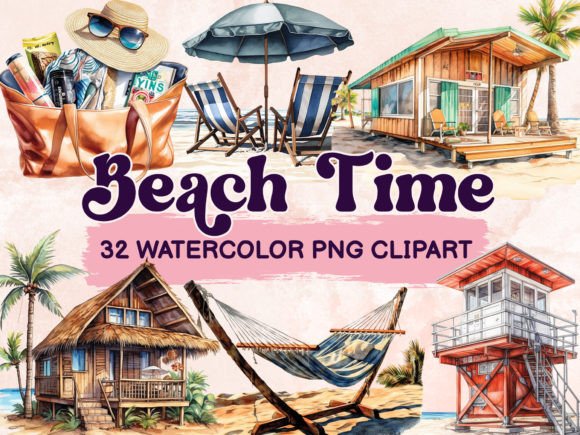 32 Watercolor Beach Summer Clipart: A Practical Resource for Creative Projects