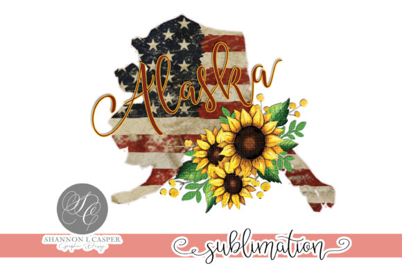 Alaska American Flag with Sunflowers