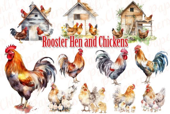 Bringing Farmyard Charm to Life with Watercolor Chicken Hens and Roosters