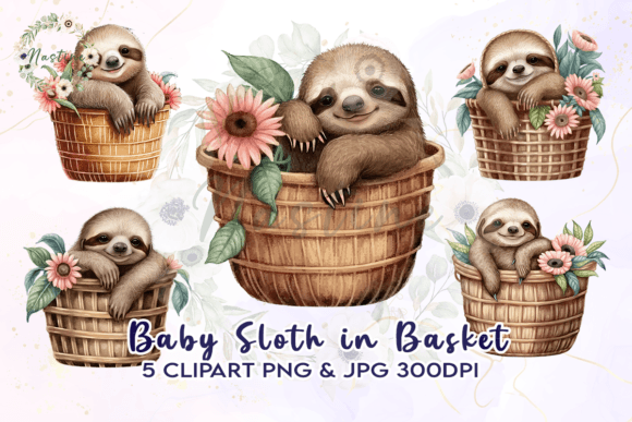 Bringing Whimsy to Life with Baby Sloth in Basket Watercolor Clipart