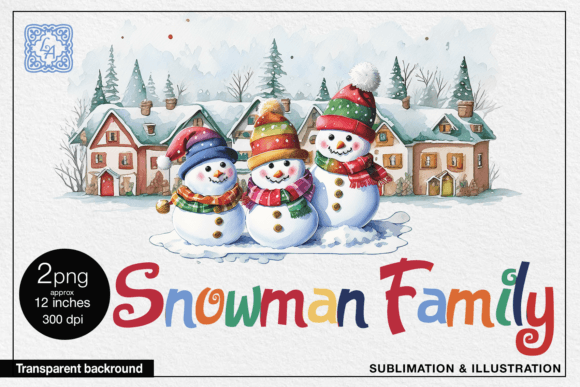 Elevating Holiday Design with Watercolor Snowman Family Clipart: 2 PNG Assets for Professional Creators