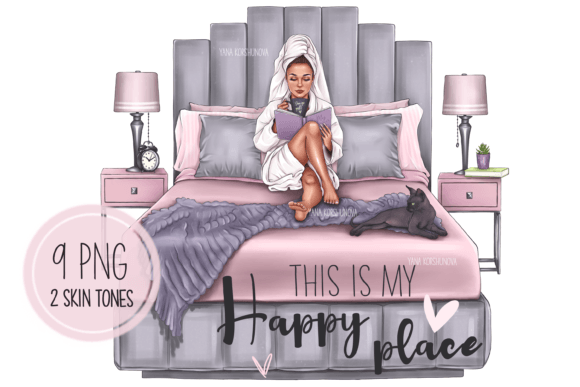 Morning Girl on the Bed Planner Clipart: A Versatile Design for Everyday Creativity