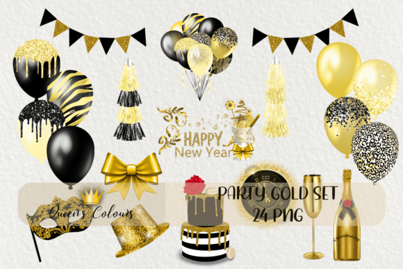 New Year Clipart, Gold Party Supplies: A Digital Design Resource for Celebratory Projects