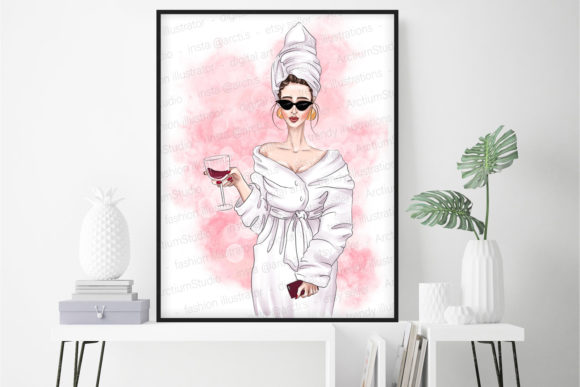 Spa Salon Art: Woman with Glass of Wine