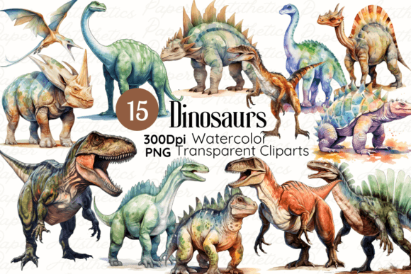 Unlocking Prehistoric Creativity with the Dinosaur Watercolor Cliparts Bundle