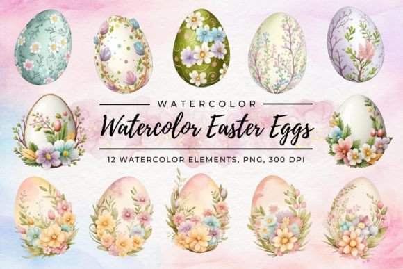 Watercolor Easter Eggs Clipart