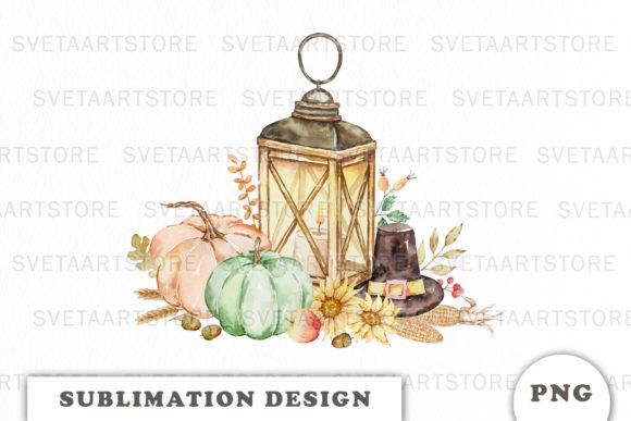 Watercolor Thanksgiving Lantern Sublimat: Elevating Autumn Designs with Digital Art